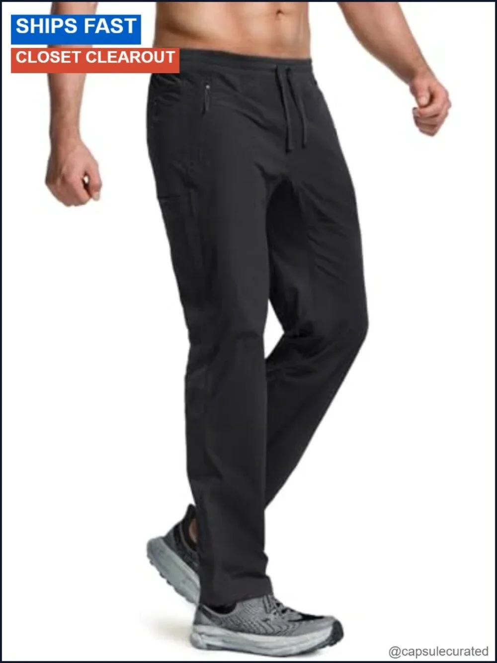 Men's Water-Resistant Cargo Hiking Pants with Elastic Waist, 87% Nylon